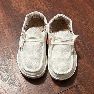 Hey Dude Kids White Moccasins with Orange Accents